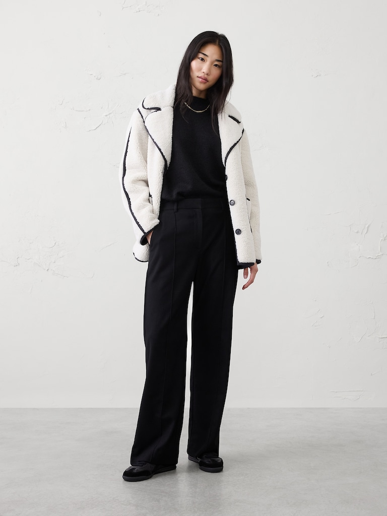 Wide-Leg High-Rise Brushed Pintuck Trouser