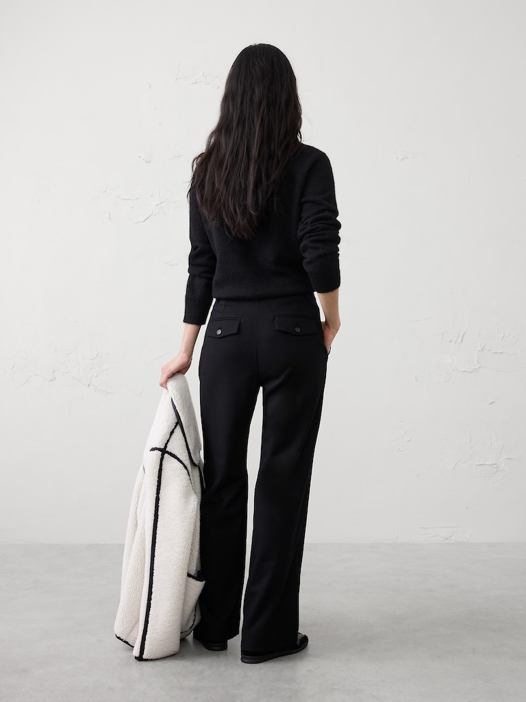 Wide-Leg High-Rise Brushed Pintuck Trouser