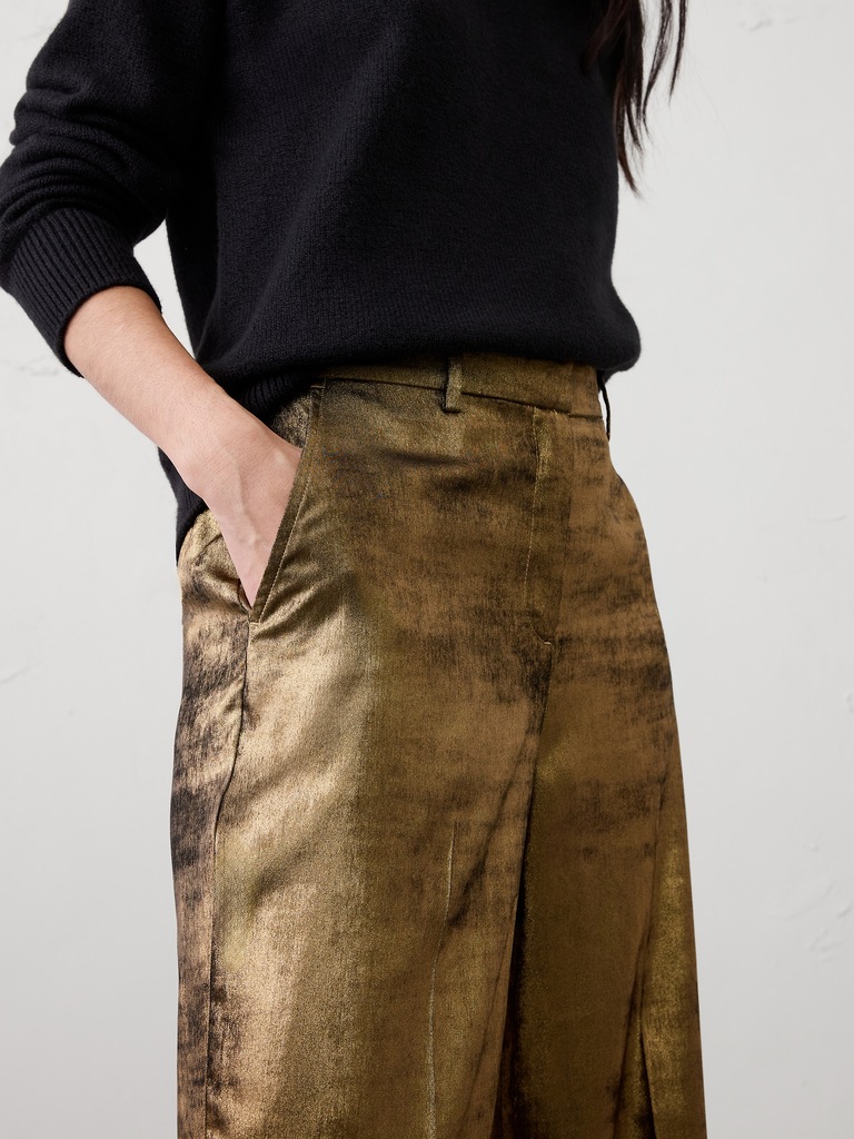 Metallic Wide-Leg Pant