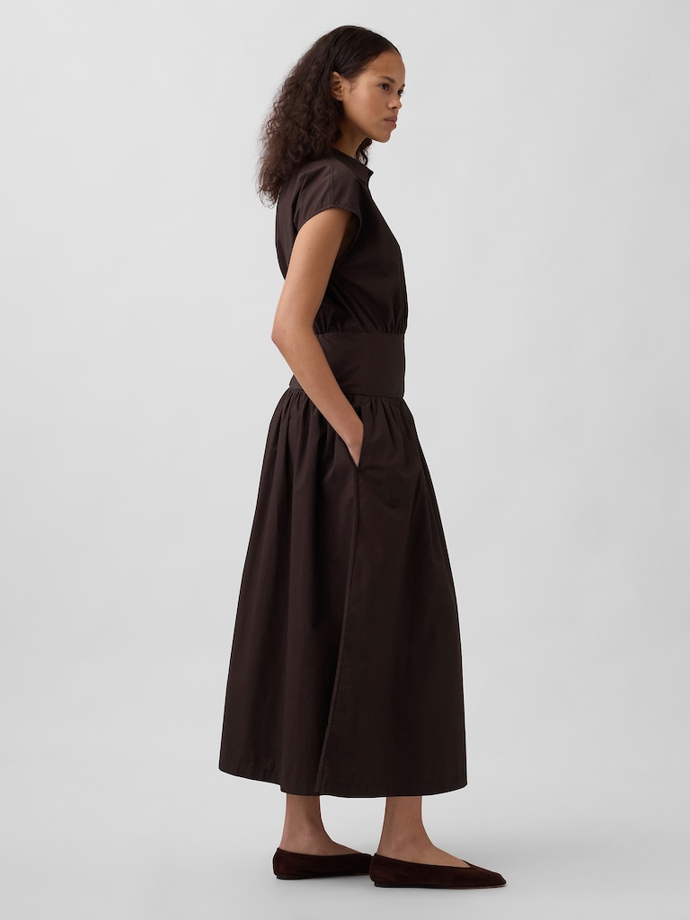 Poplin Drop-Waist Maxi Shirtdress