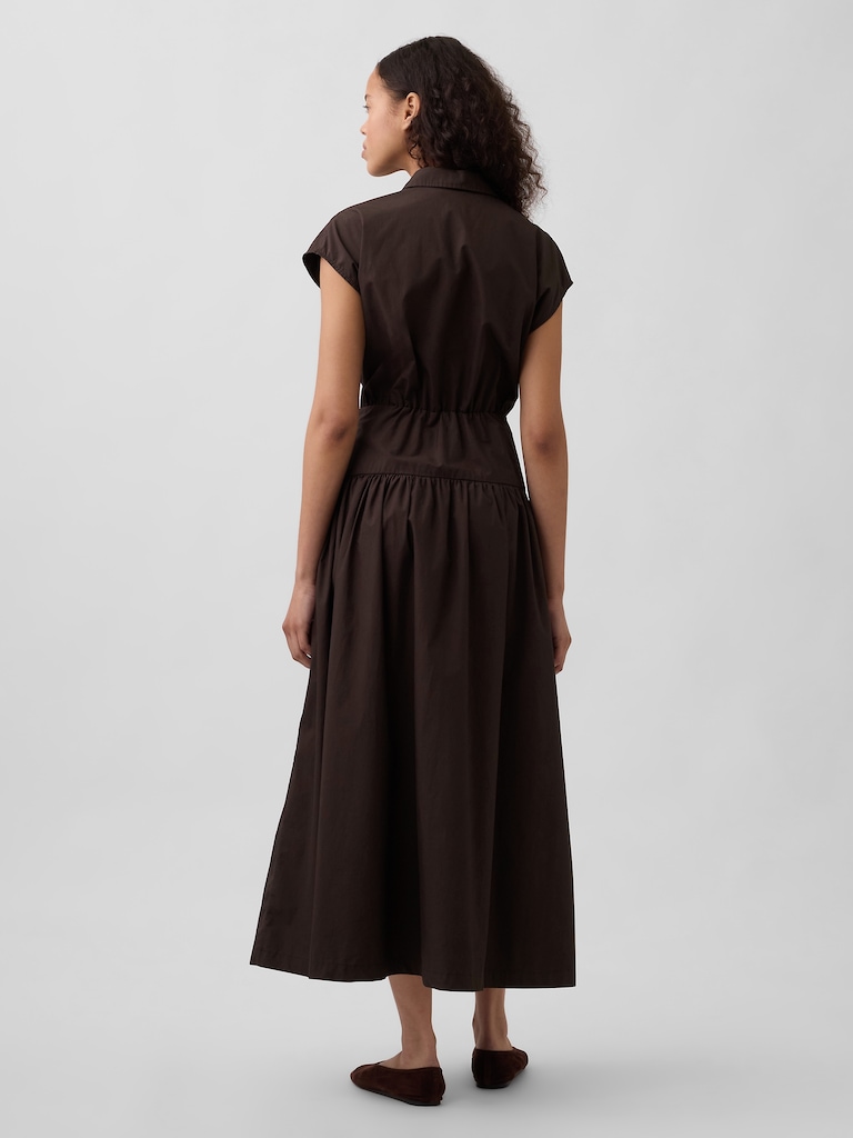 Poplin Drop-Waist Maxi Shirtdress