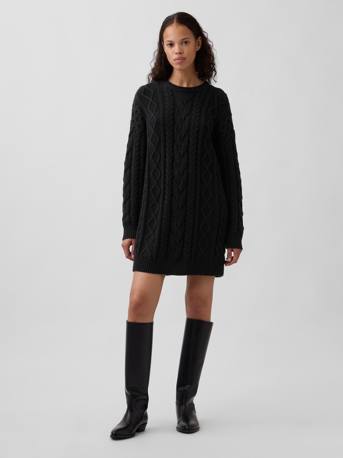 Cable-Knit Mini Sweater Dress