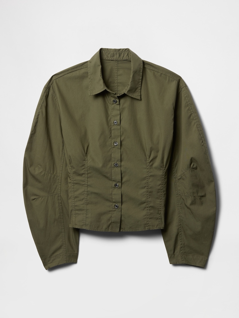 Organic Cotton Poplin Barrel-Sleeve Crop Shirt