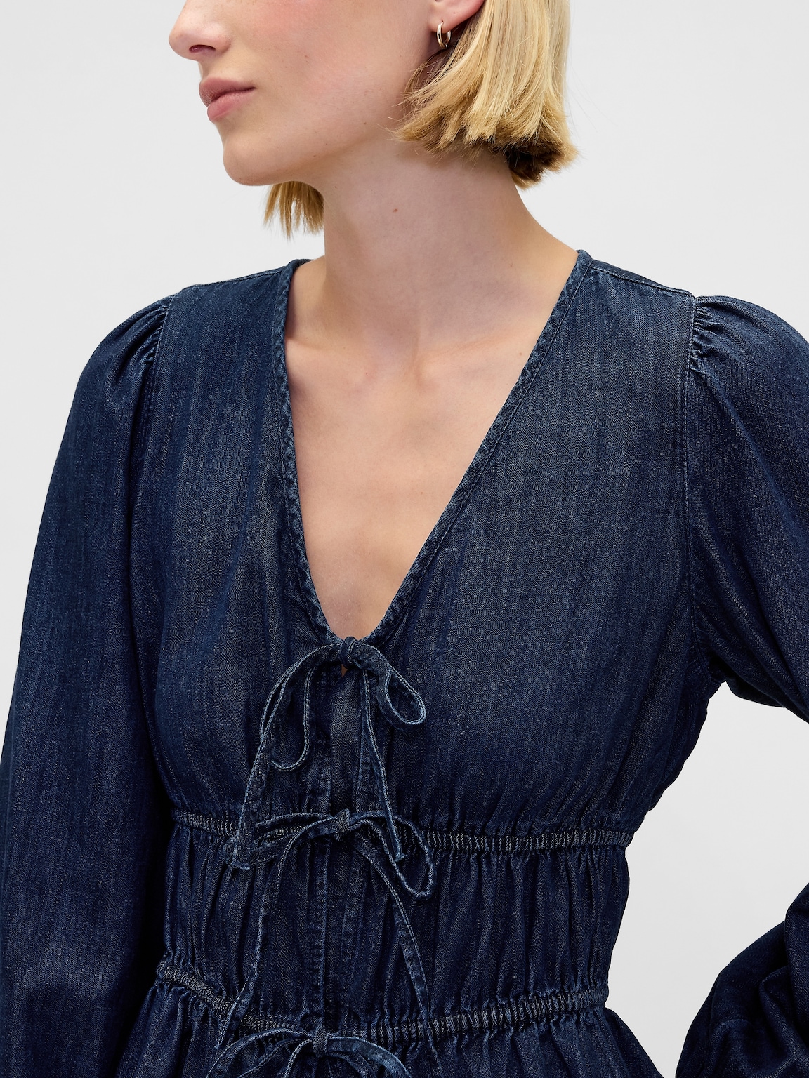 Denim Tie-Front Crop Shirt