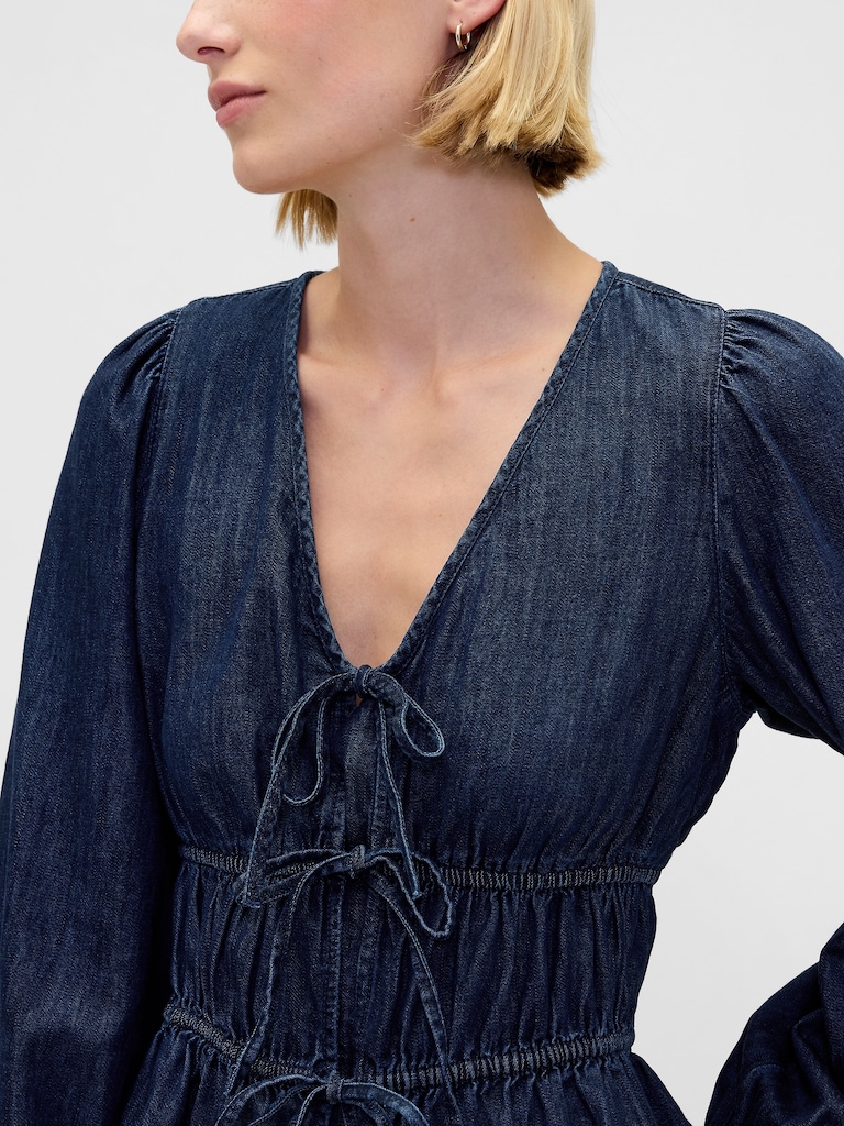 Denim Tie-Front Crop Shirt