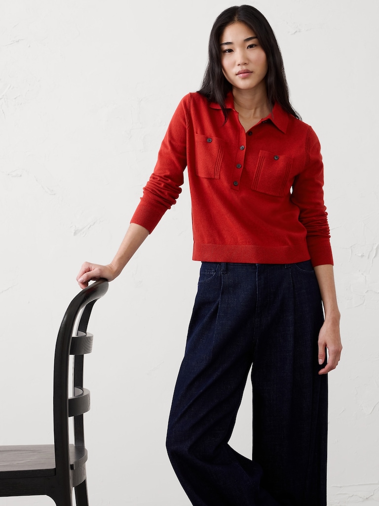 Cloud Soft Polo Henley Pullover Sweater