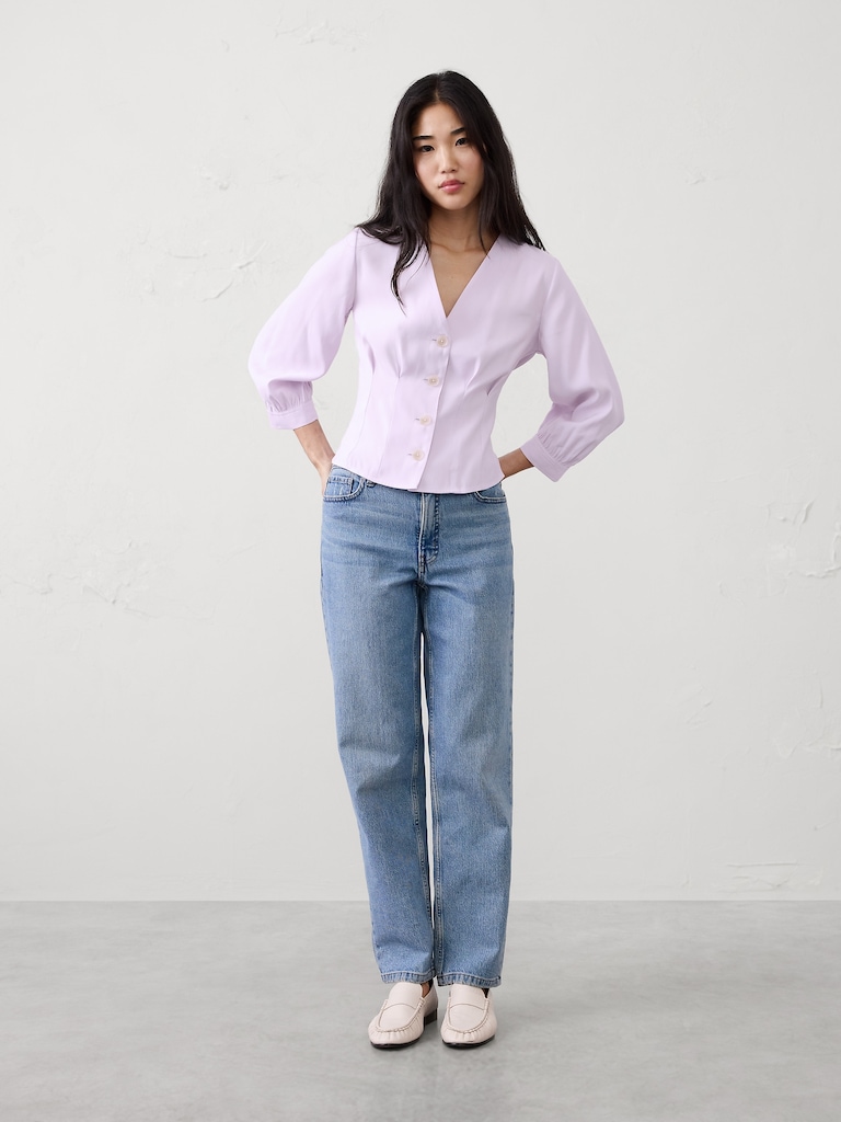 Twill 3/4-Sleeve Corset Shirt