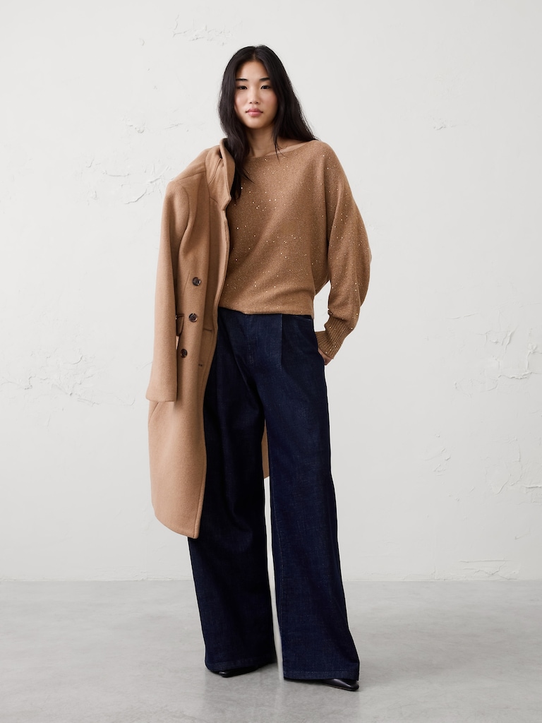 Sequin Boatneck Pullover Sweater