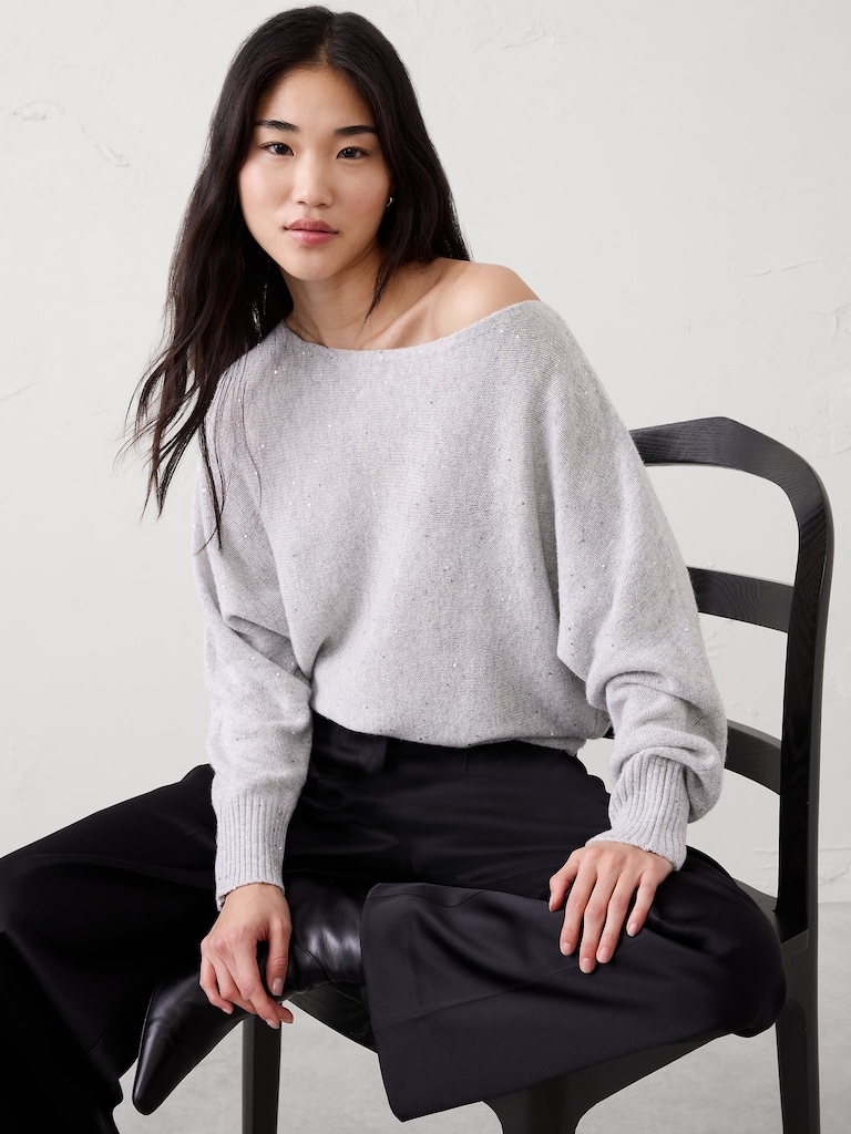 Sequin Boatneck Pullover Sweater