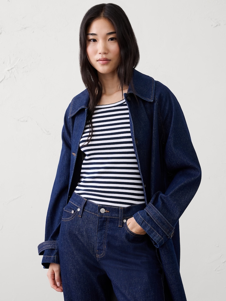 Ribbed Elbow-Sleeve T-Shirt