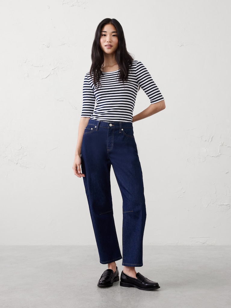 Ribbed Elbow-Sleeve T-Shirt