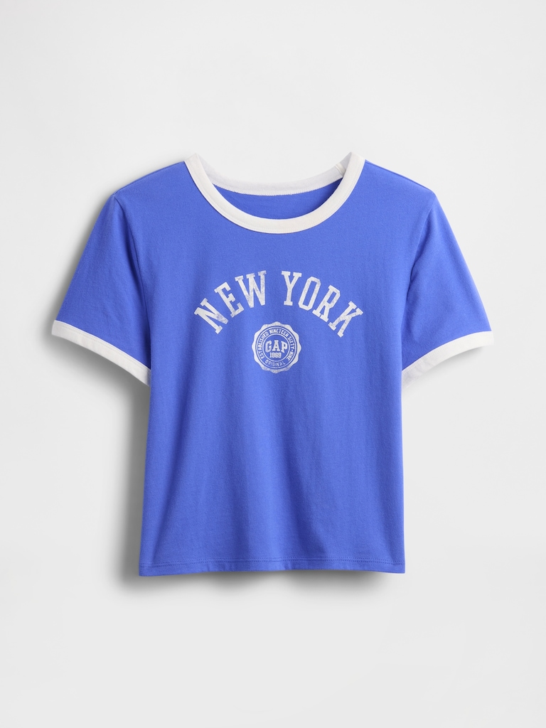 Cotton Jersey New York Logo Shrunken T-Shirt