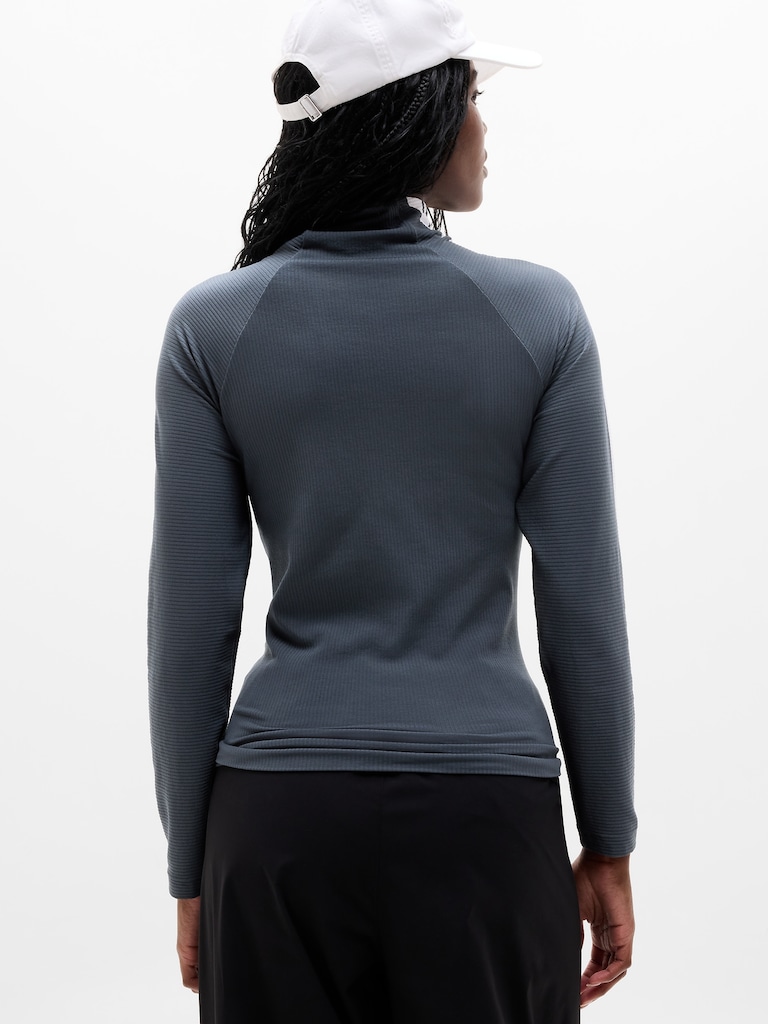 Renew Seamless Mock Neck Stripe Logo Top