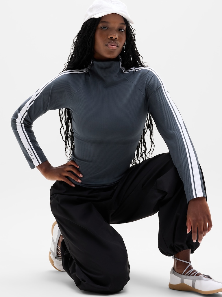 Renew Seamless Mock Neck Stripe Logo Top