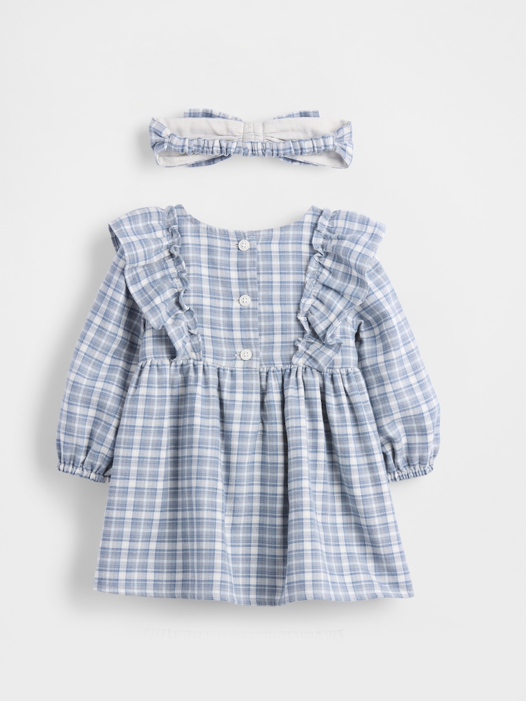 Baby Flannel Bow Dress Outfit Set