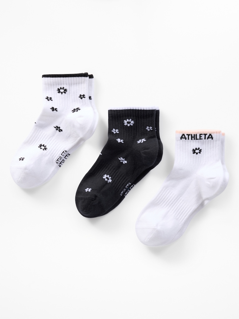 Athleta Girl Everyday Quarter Crew Sock 3-Pack