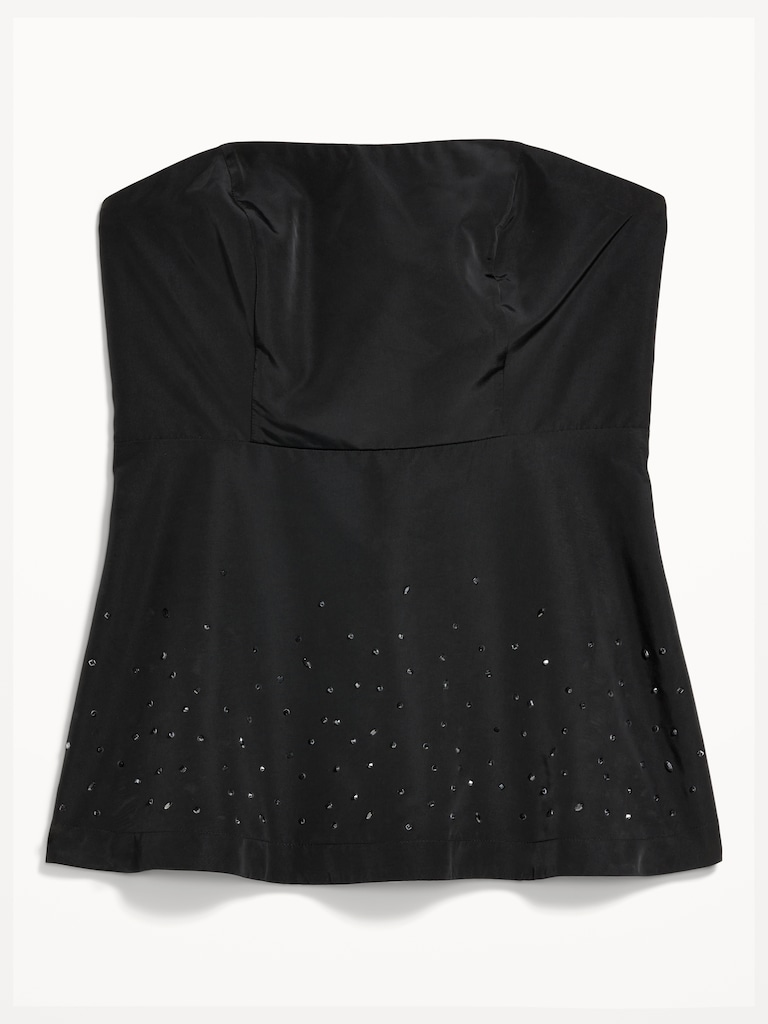 Beaded Taffeta Peplum Tube Top