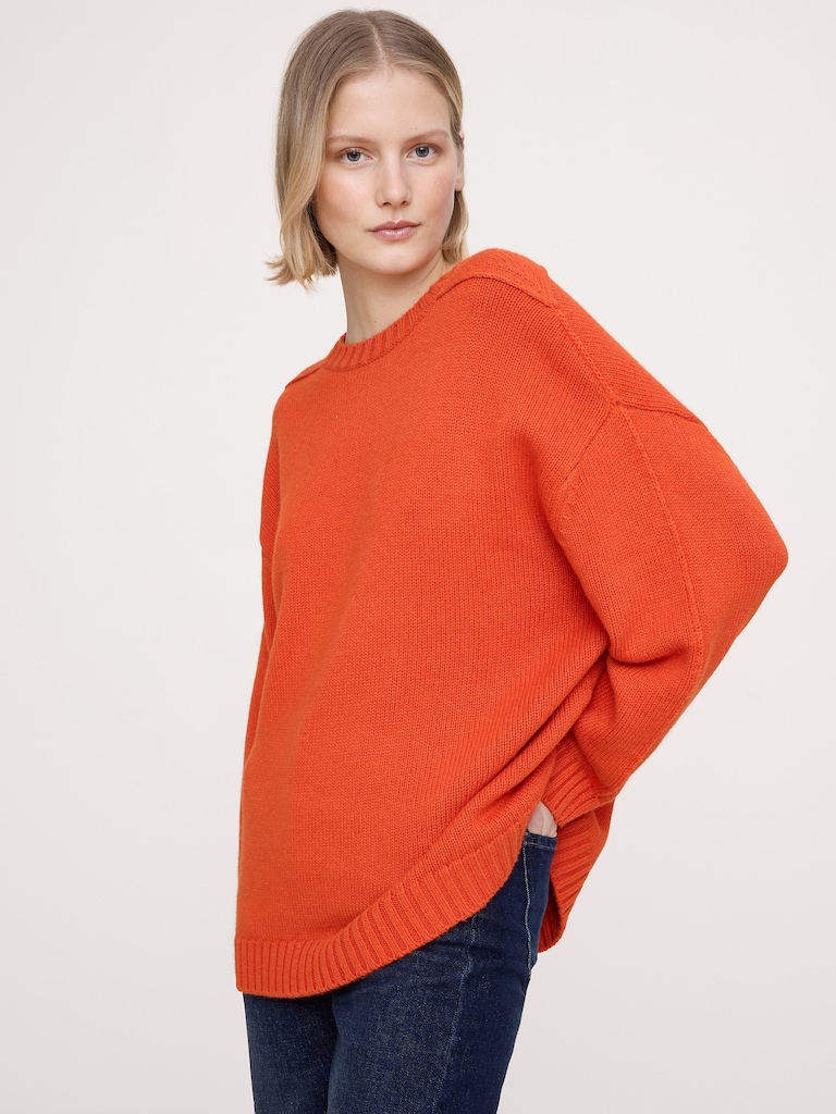 Oversized Merino-Cotton Crew-Neck Sweater