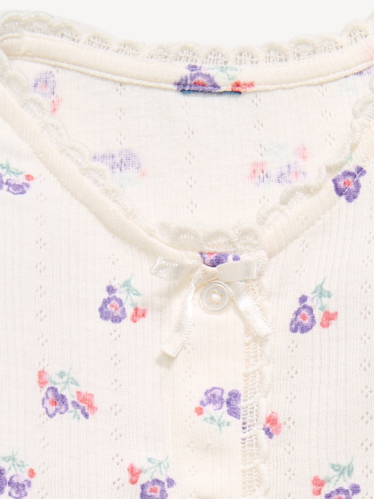 Long-Sleeve Pointelle Button-Front Top for Toddler Girls