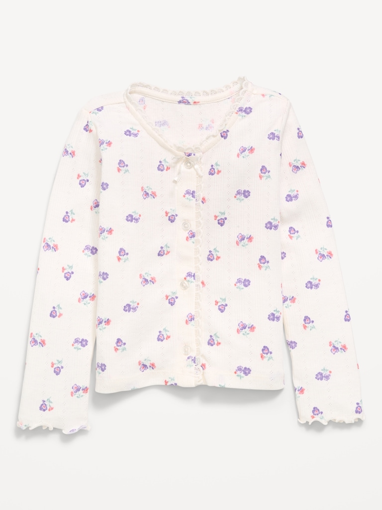 Long-Sleeve Pointelle Button-Front Top for Toddler Girls