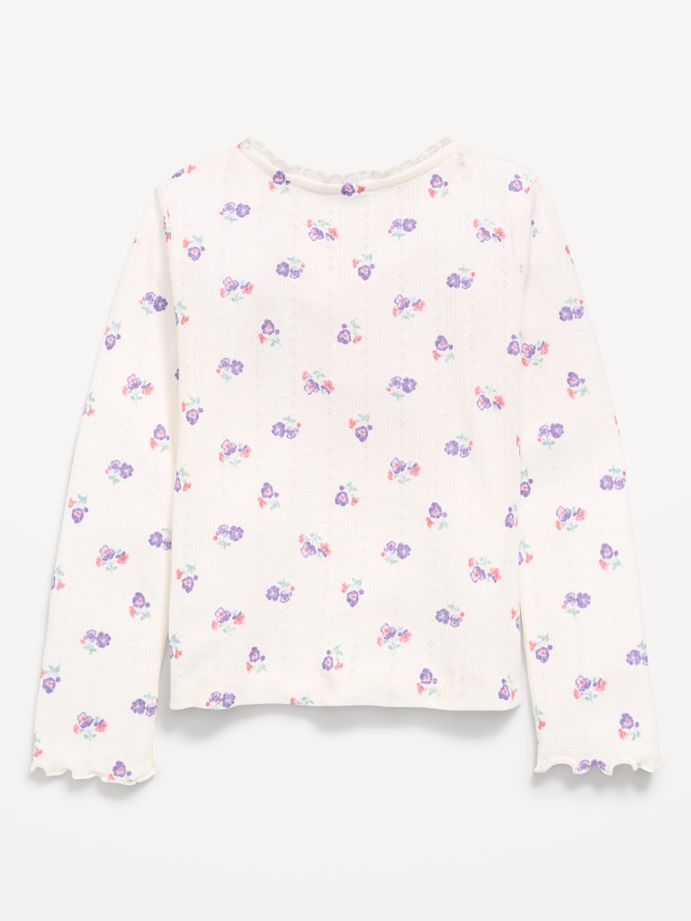 Long-Sleeve Pointelle Button-Front Top for Toddler Girls