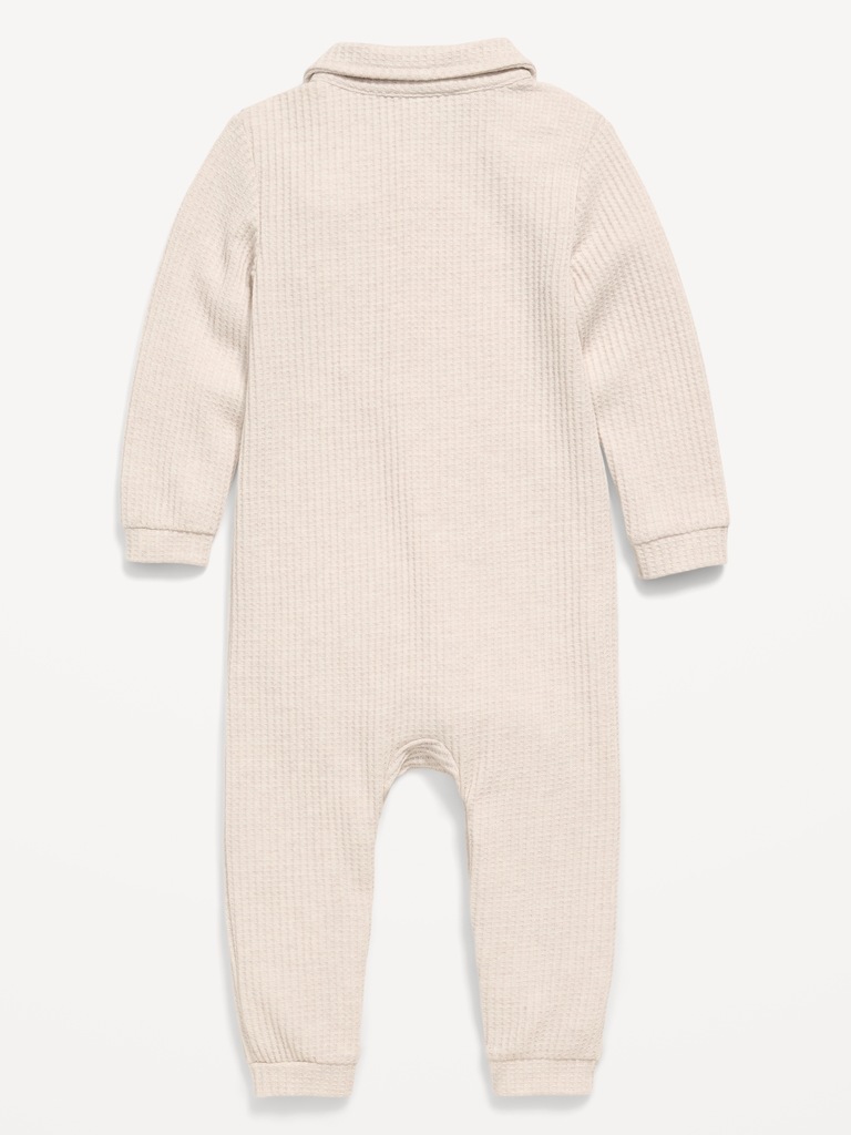 Waffle-Knit Collared One-Piece for Baby