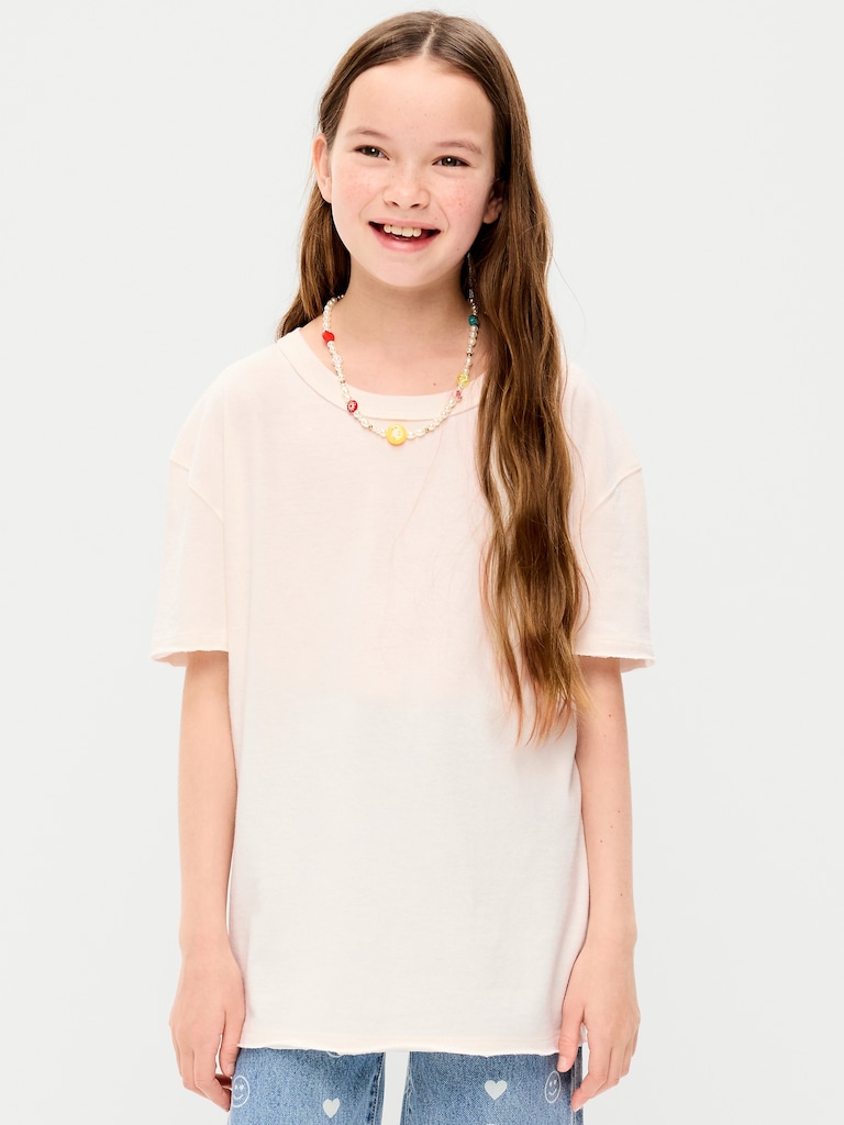 Oversized Short-Sleeve Raw-Edge T-Shirt for Girls