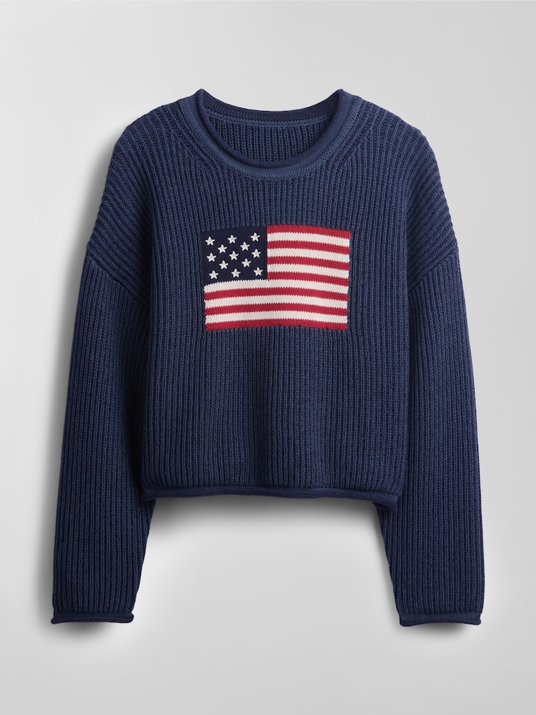 100% Cotton Oversized Crop Americana Sweater