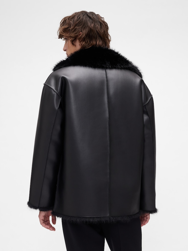 GapStudio Adult Vegan Leather Fur-Lined Coat
