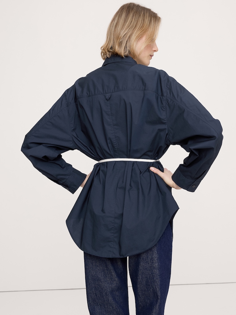 Cotton Poplin Drawstring-Waist Tunic