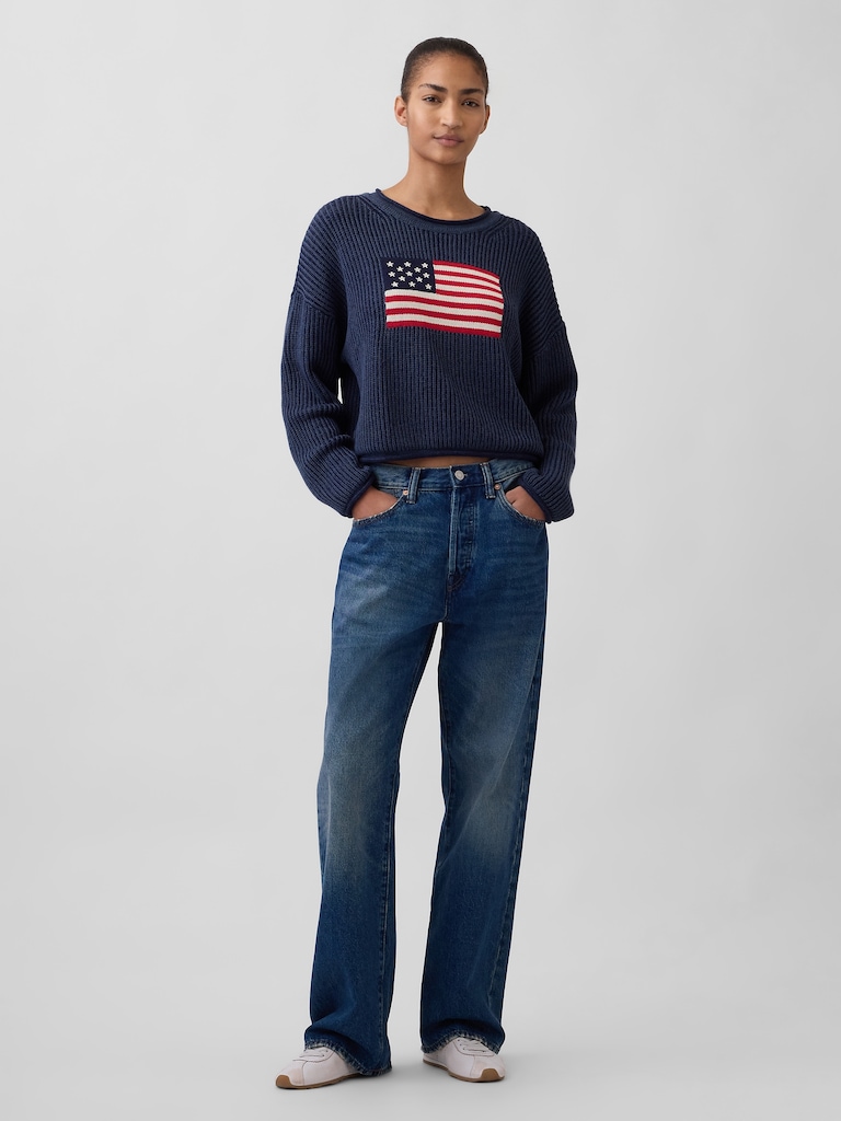 100% Cotton Oversized Crop Americana Sweater