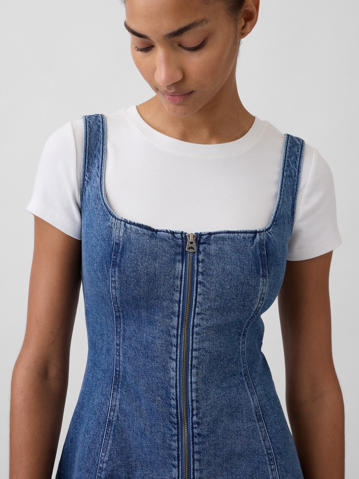 Denim Zip-Front Mini Dress