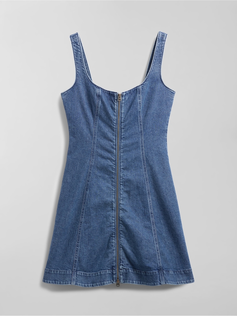 Denim Zip-Front Mini Dress
