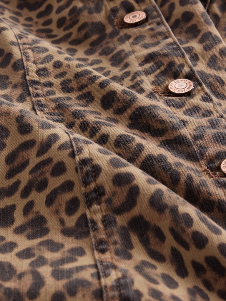 Leopard Denim V-Neck Mini Dress