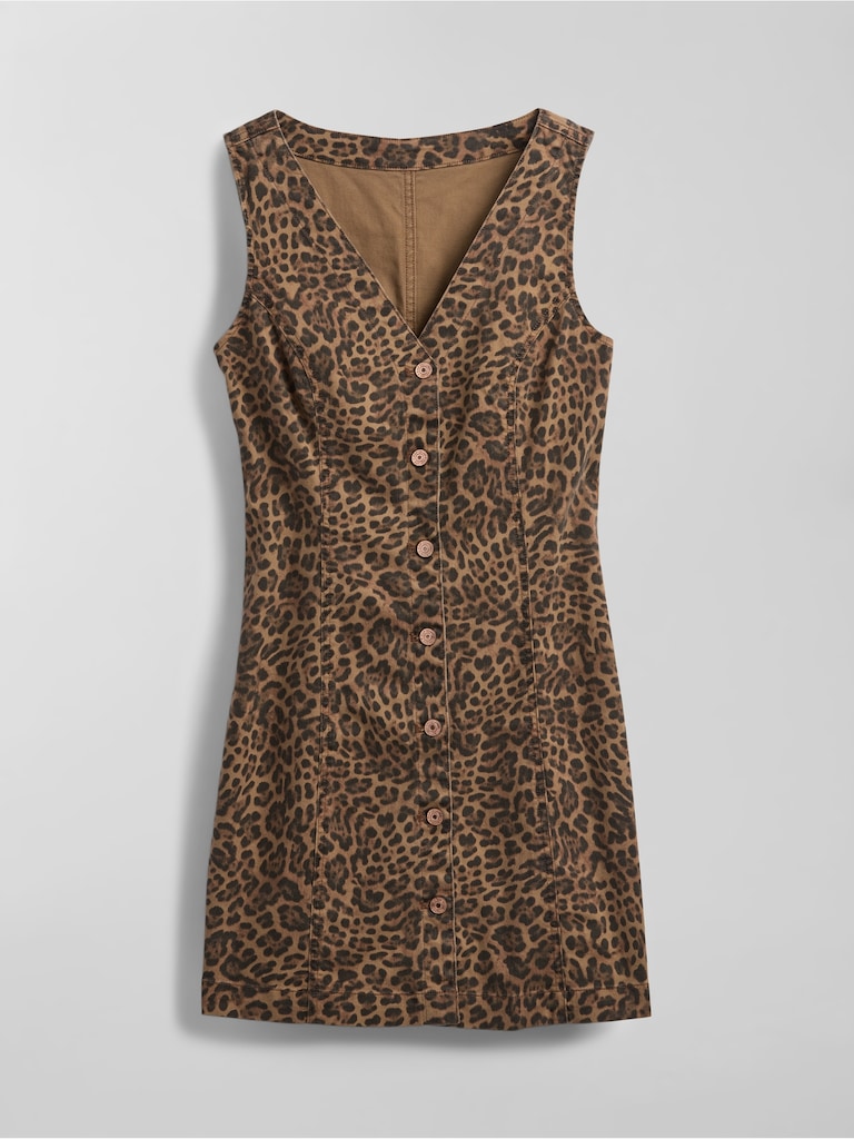 Leopard Denim V-Neck Mini Dress