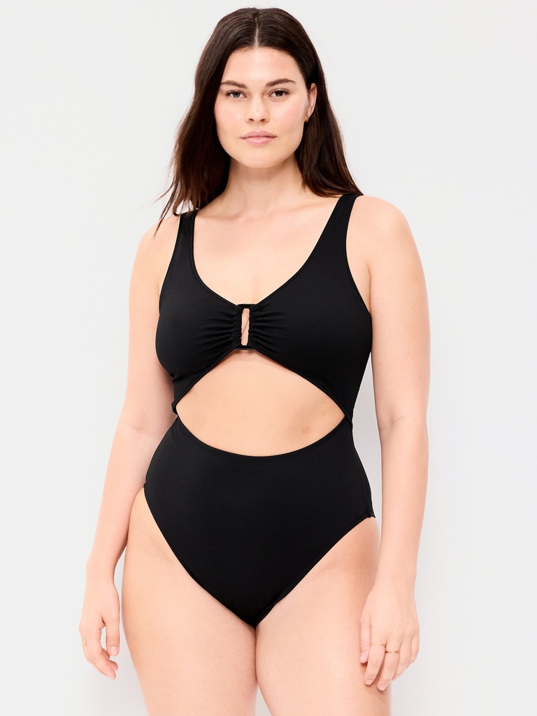 Textured One-Piece Cut-Out Swimsuit