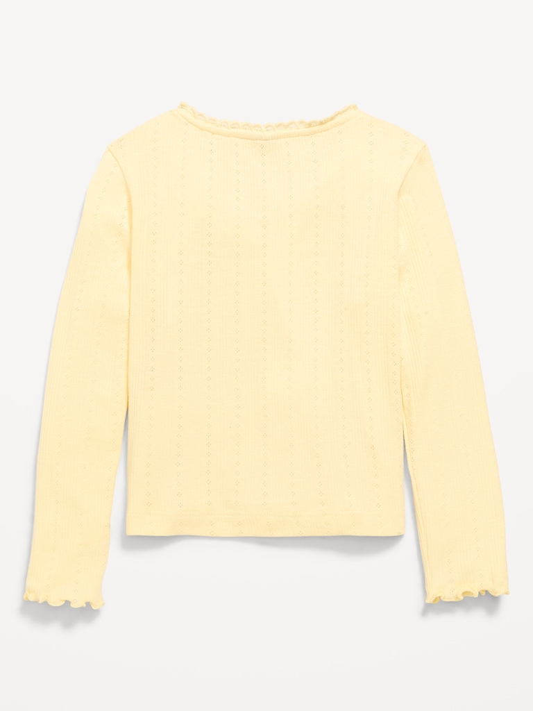 Long-Sleeve Pointelle Button-Front Top for Toddler Girls