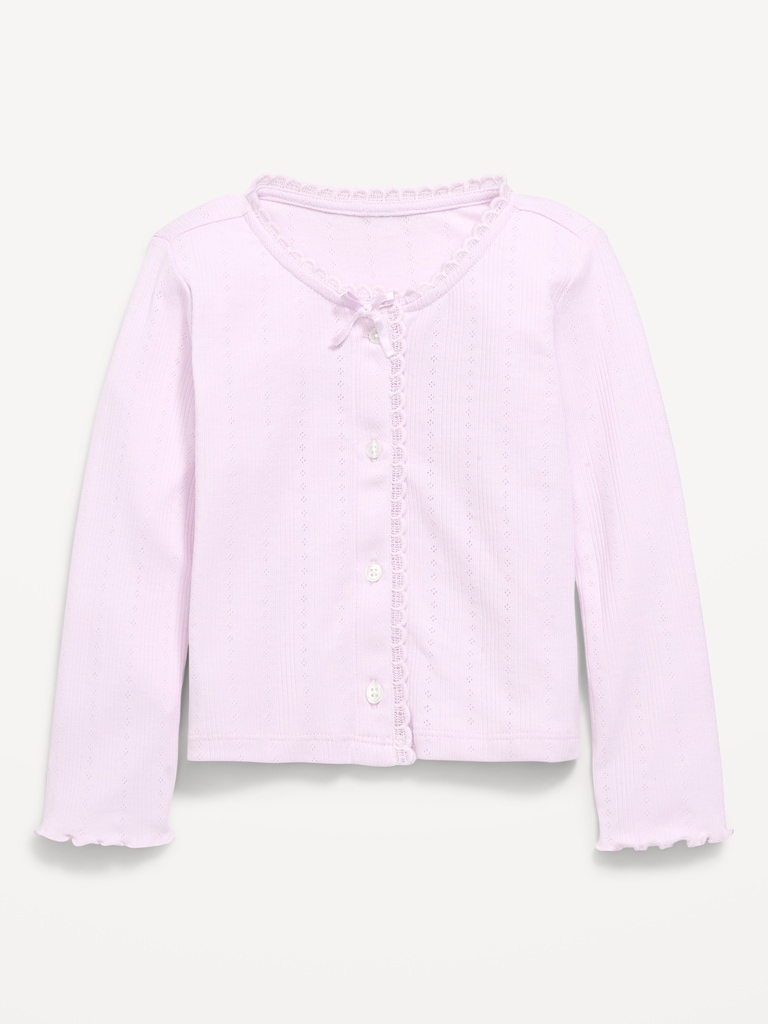 Long-Sleeve Pointelle Button-Front Top for Toddler Girls