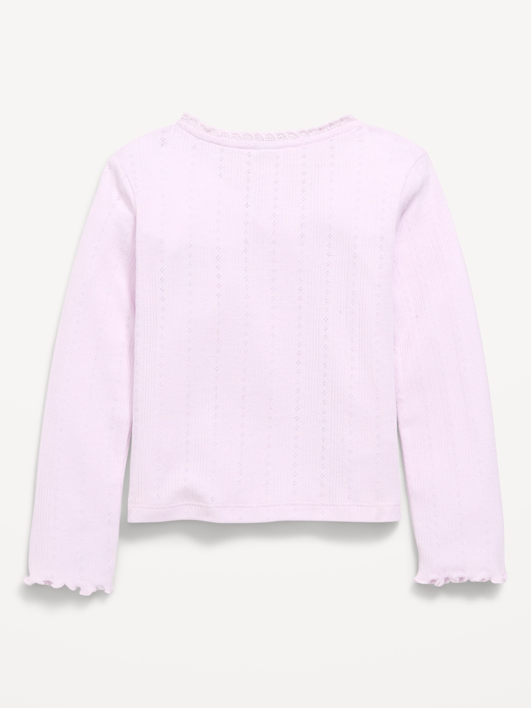 Long-Sleeve Pointelle Button-Front Top for Toddler Girls