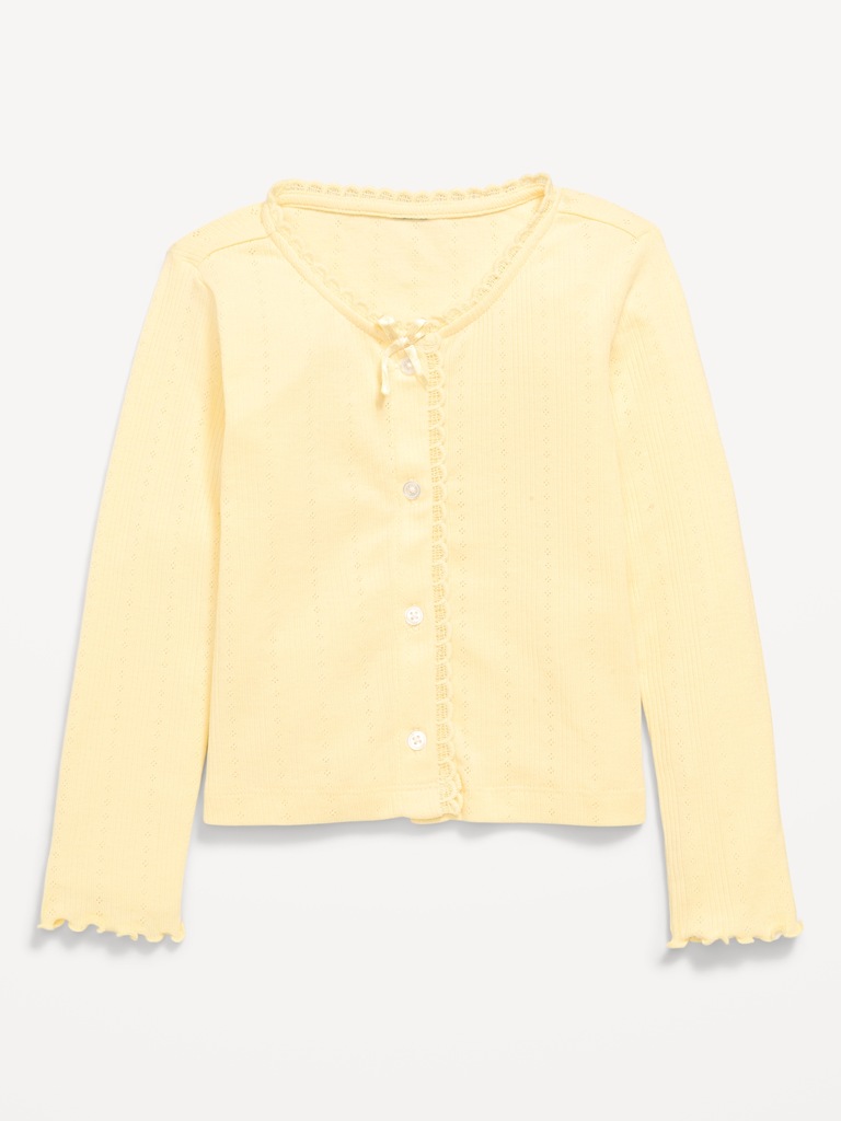 Long-Sleeve Pointelle Button-Front Top for Toddler Girls