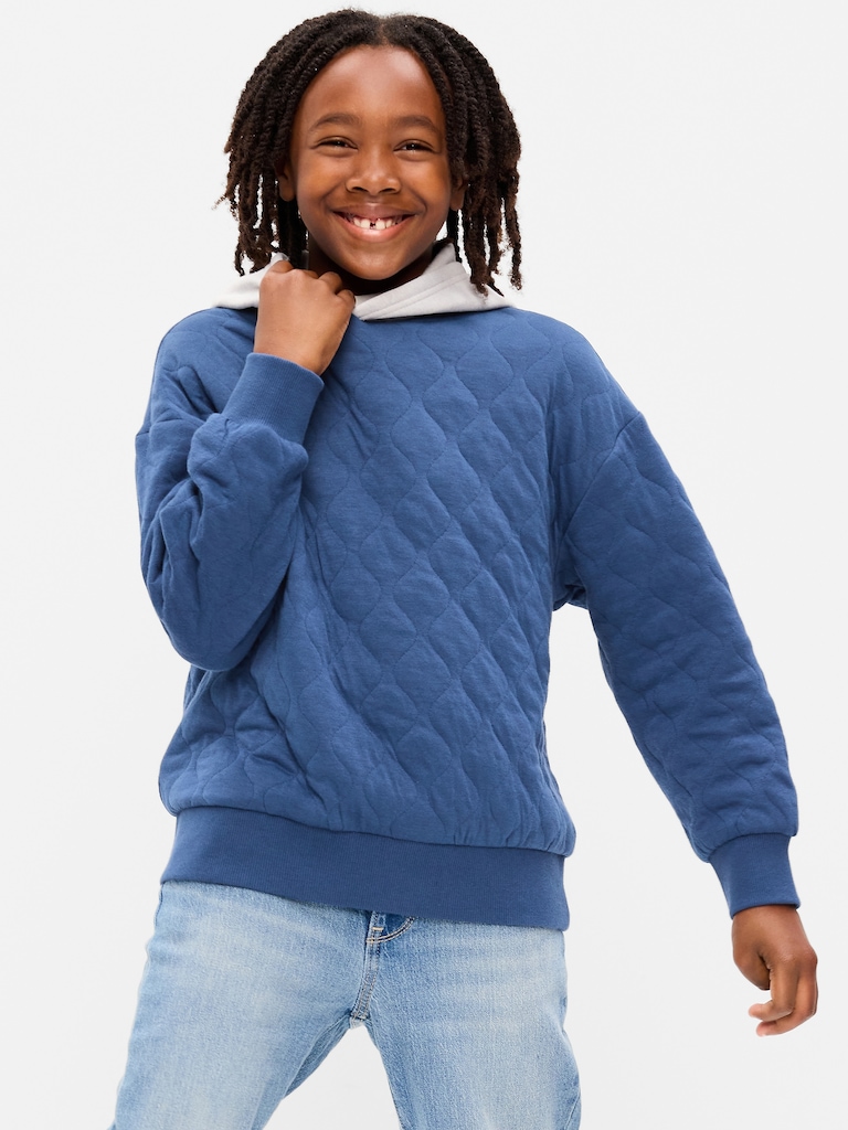 Oversized Quilted Fleece Hoodie for Boys