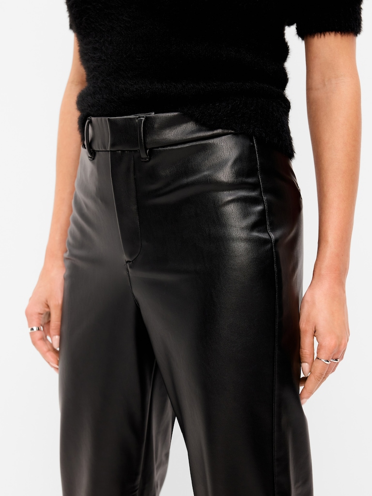 High-Waisted Faux-Leather Pixie Straight Pants