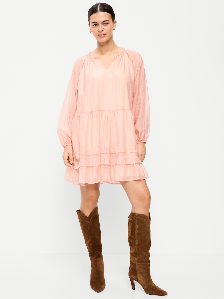 Long-Sleeve Swing Mini Dress