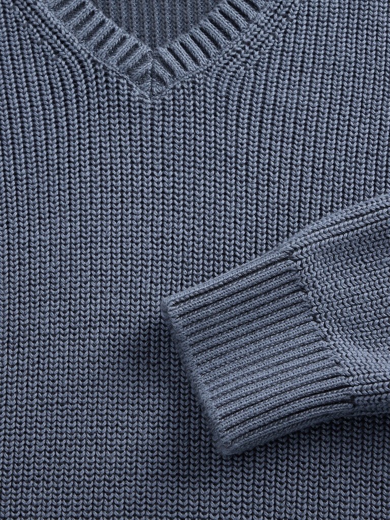 Relaxed Ribbed V-Neck Sweater