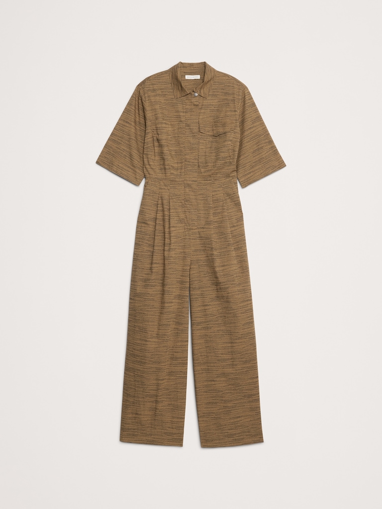 Stretch-Cotton Wide-Leg Utility Jumpsuit