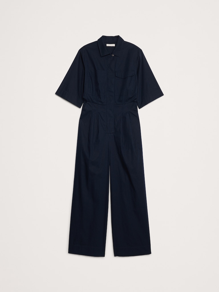 Stretch-Cotton Wide-Leg Utility Jumpsuit