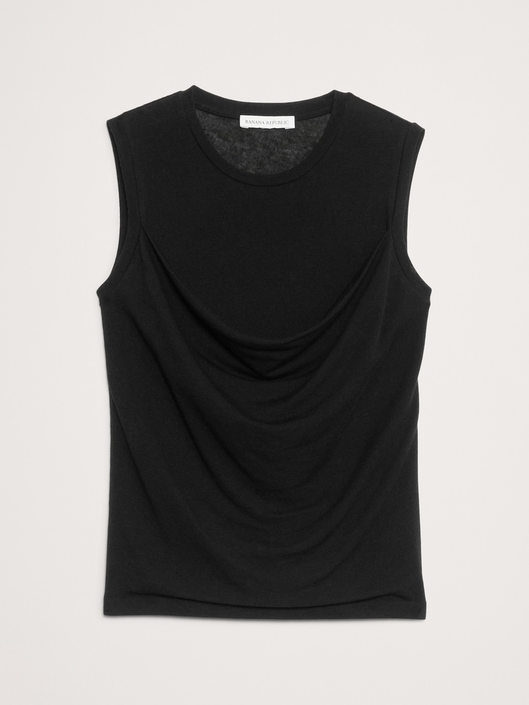 Sheer Lyocell-Wool Drape Top