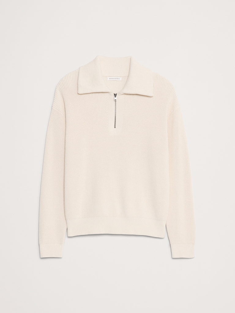 Cotton Ribbed Zip Sweater Polo