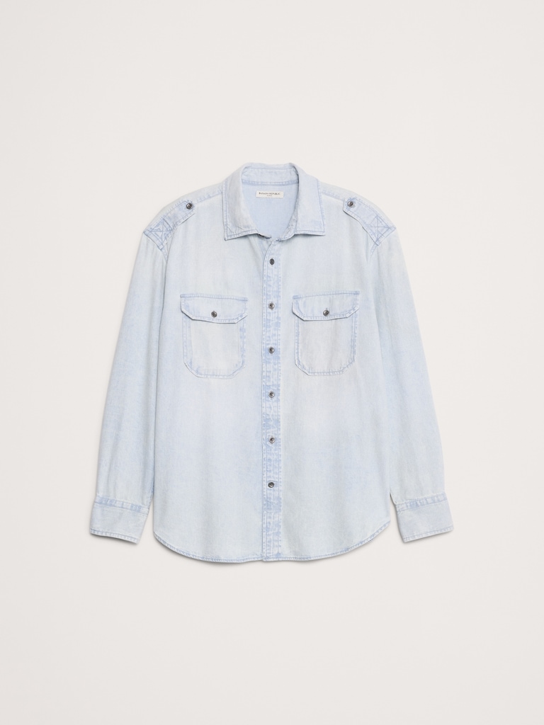 Relaxed-Fit Washed Denim Utility Shirt