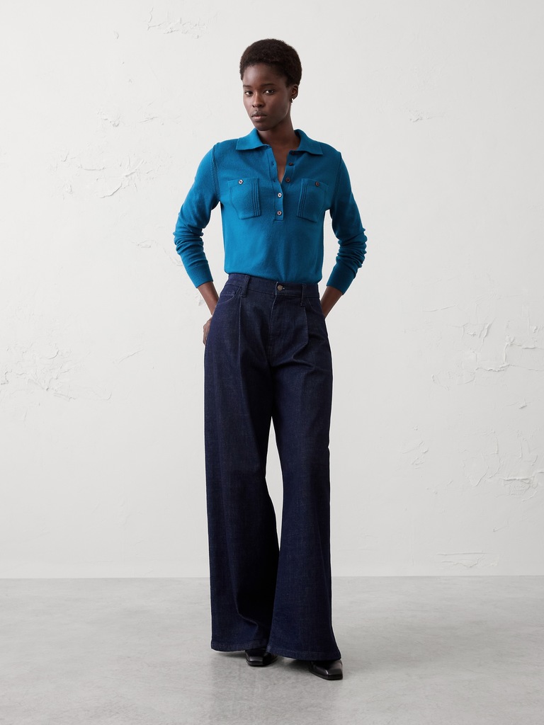 Cloud Soft Polo Henley Pullover Sweater